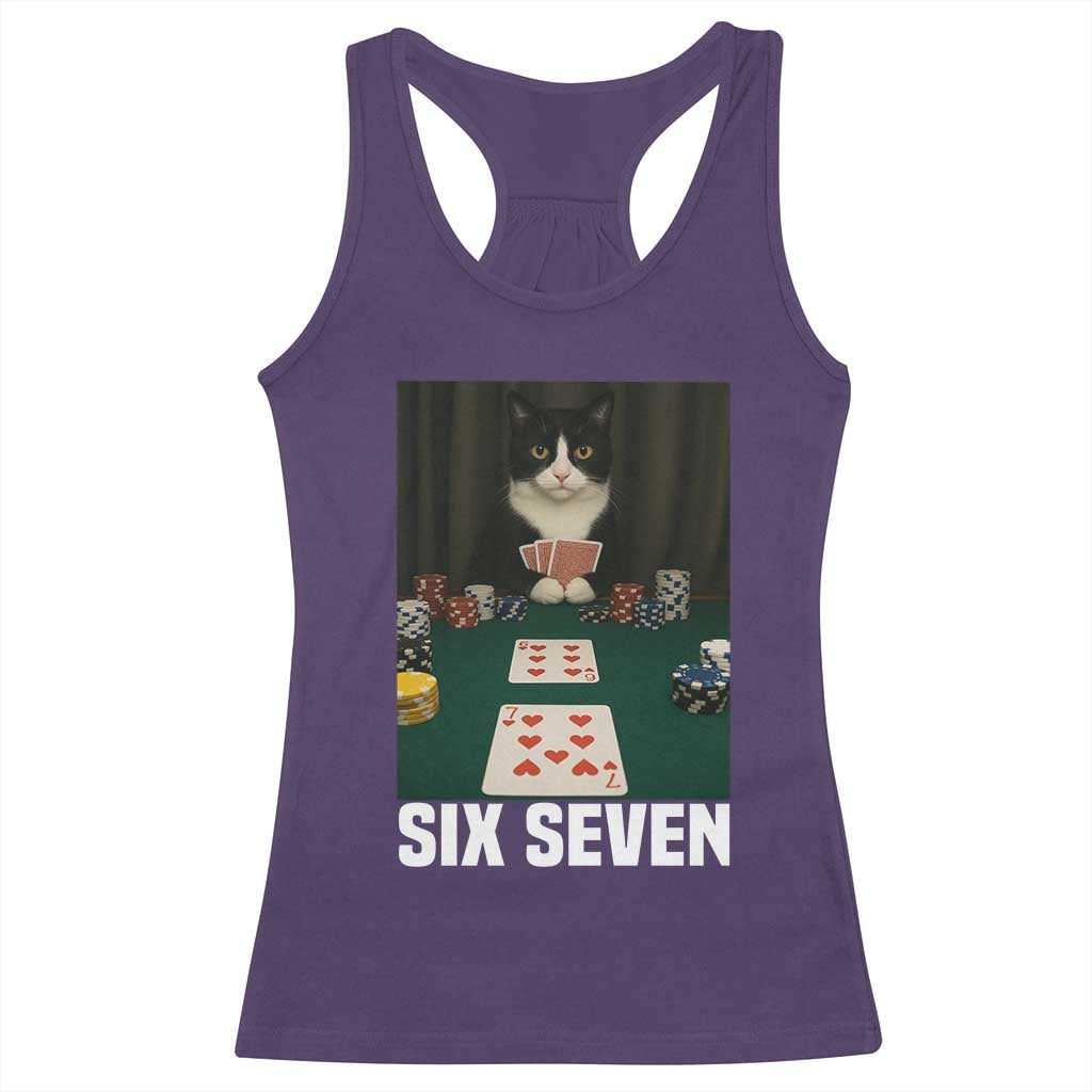 67 Poker Cat Racerback Tank Top Funny Six Seven Meme TS14 Purple Print Your Wear
