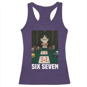 67 Poker Cat Racerback Tank Top Funny Six Seven Meme TS14 Purple Print Your Wear