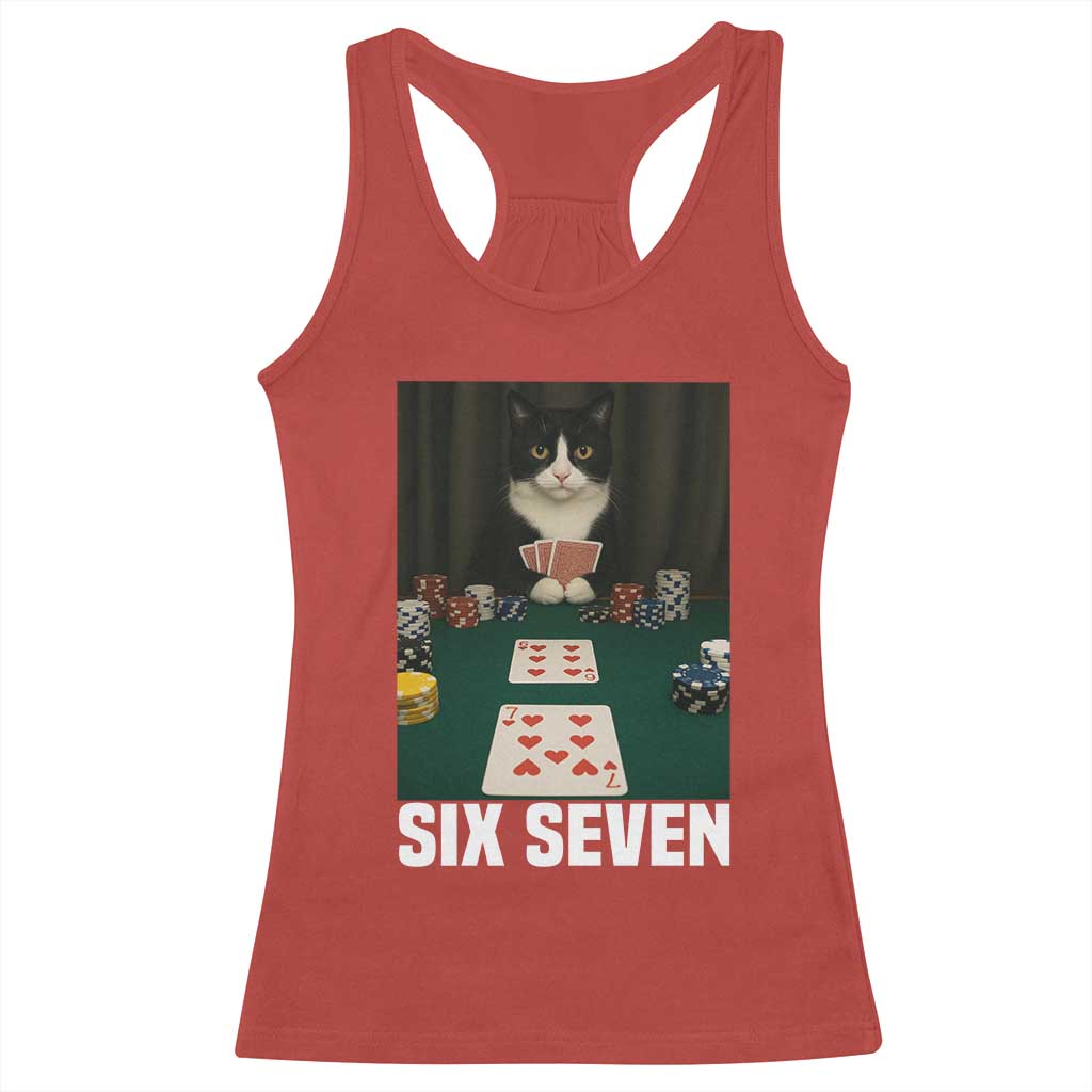 67 Poker Cat Racerback Tank Top Funny Six Seven Meme TS14 Red Print Your Wear