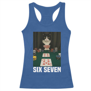67 Poker Cat Racerback Tank Top Funny Six Seven Meme TS14 Royal Blue Print Your Wear