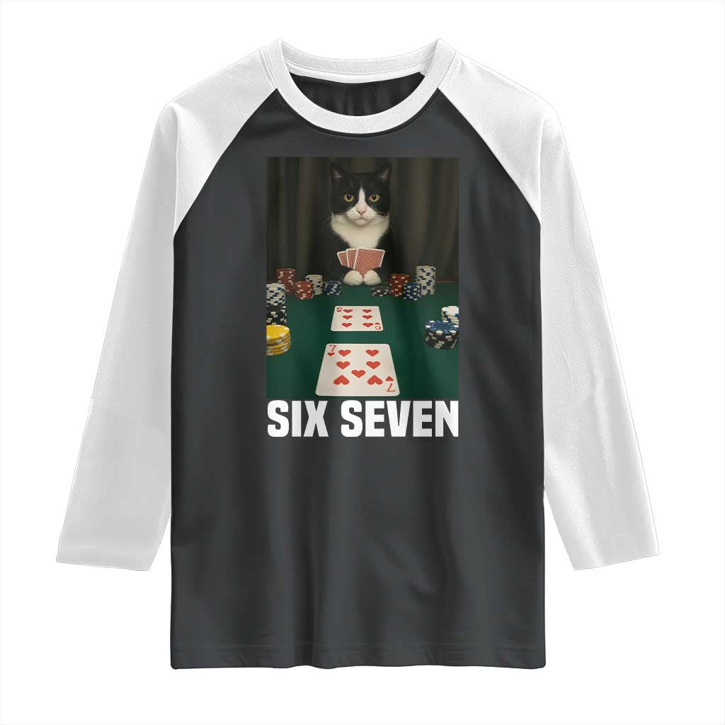 67 Poker Cat Raglan Shirt Funny Six Seven Meme TS14 Black White Print Your Wear
