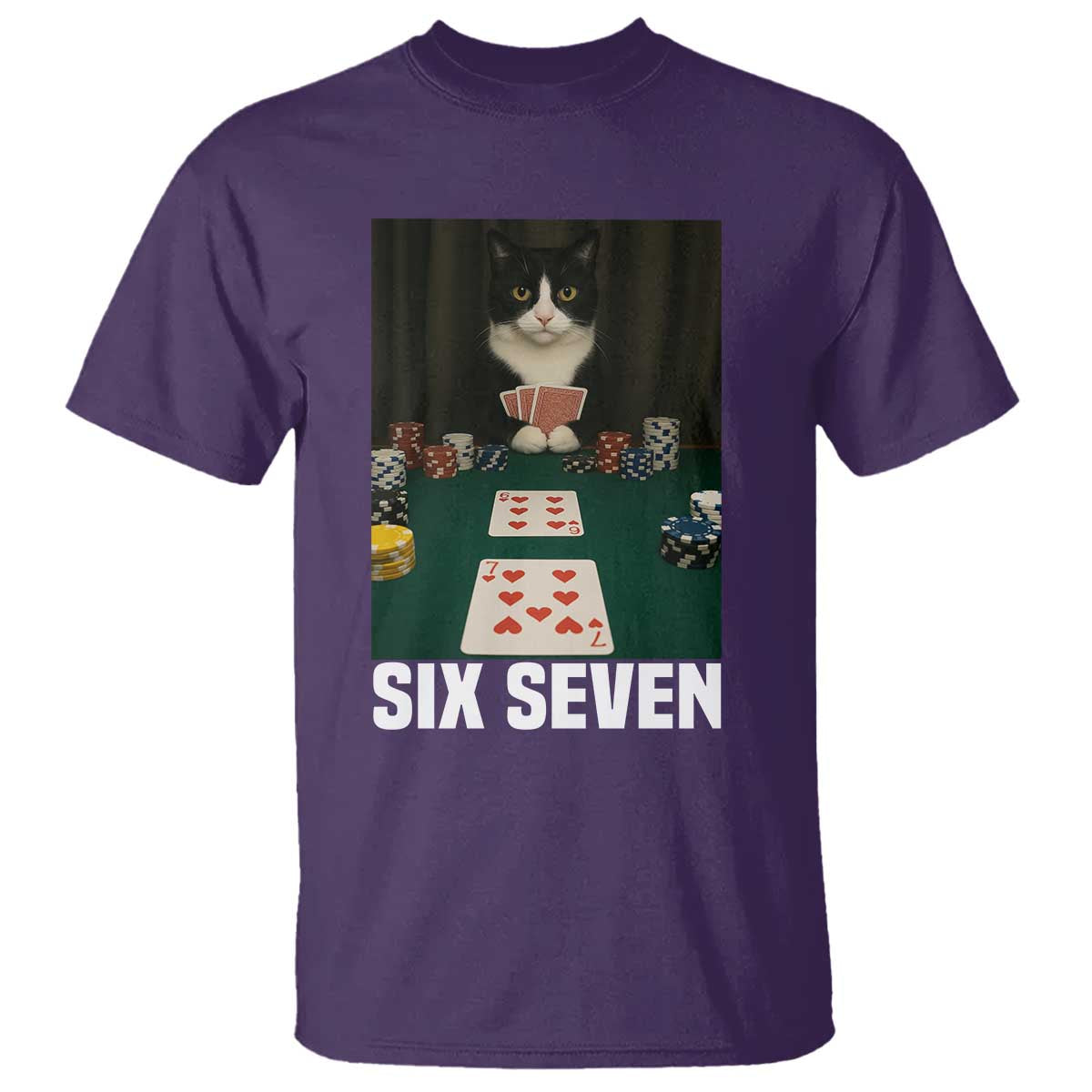 67 Poker Cat T Shirt Funny Six Seven Meme TS14 Purple Print Your Wear