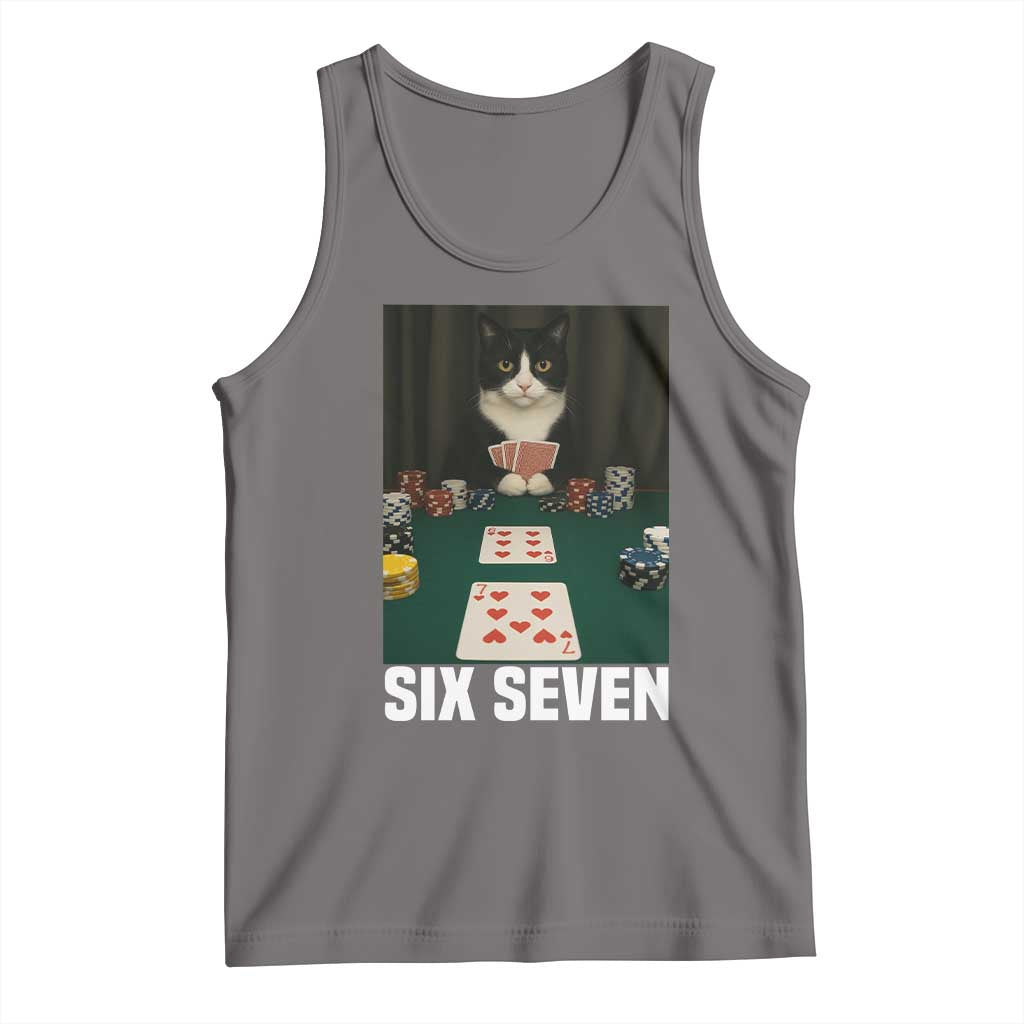 67 Poker Cat Tank Top Funny Six Seven Meme TS14 Deep Heather Print Your Wear