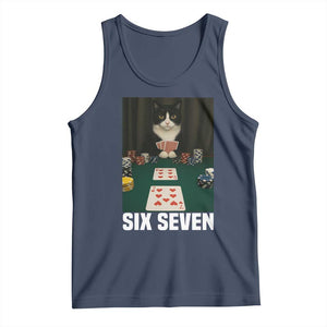 67 Poker Cat Tank Top Funny Six Seven Meme TS14 Navy Print Your Wear