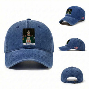67 Poker Cat Washed Cotton Baseball Cap Funny Six Seven Meme TS14 Washed Cap Universal Fit Royal Blue Print Your Wear