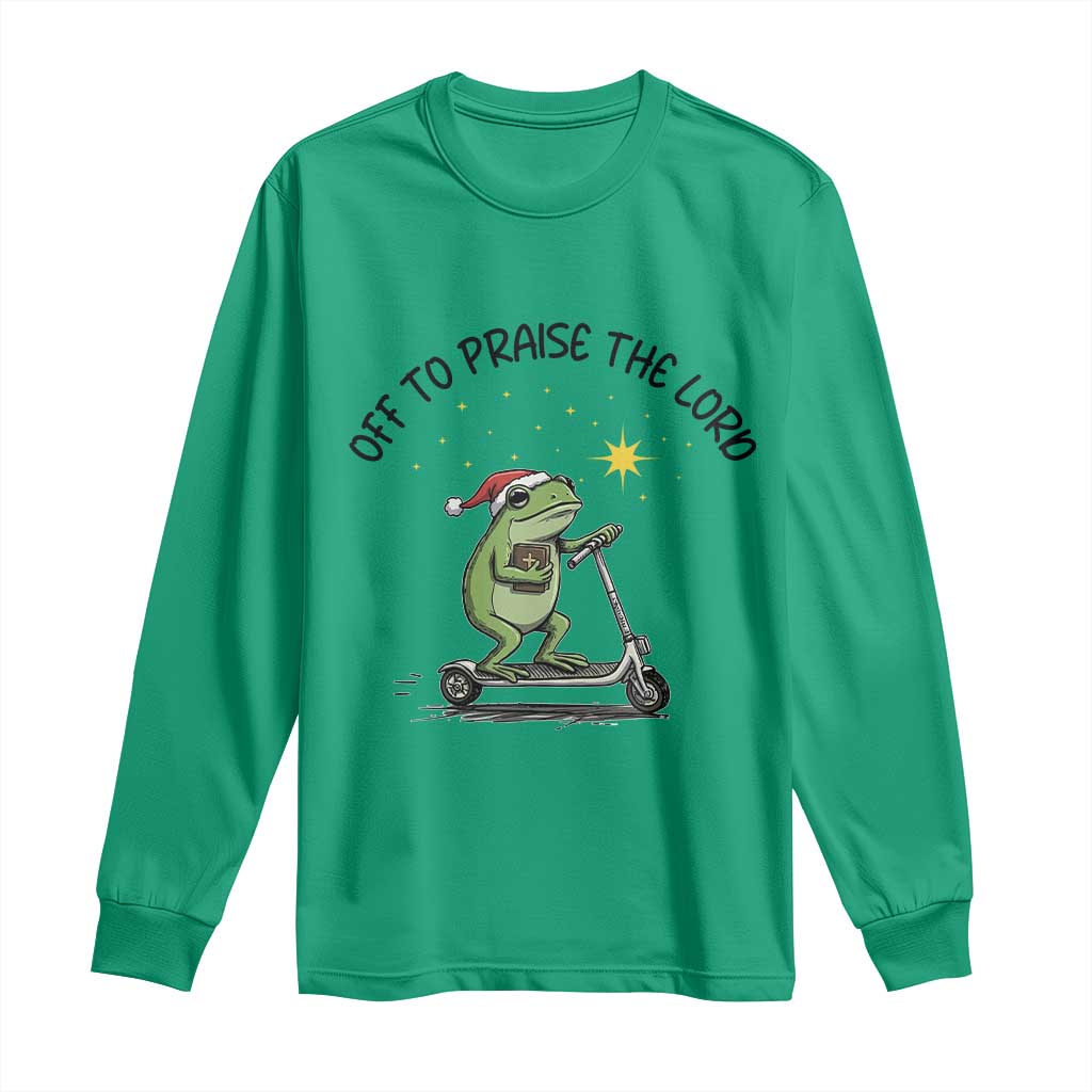 Off To Praise The Lord Long Sleeve Shirt Funny Frog Christian TS14 Irish Green Print Your Wear