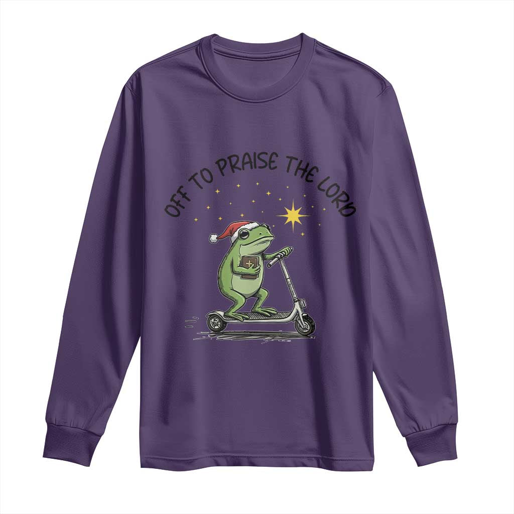 Off To Praise The Lord Long Sleeve Shirt Funny Frog Christian TS14 Purple Print Your Wear