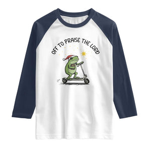 Off To Praise The Lord Raglan Shirt Funny Frog Christian TS14 White Navy Print Your Wear