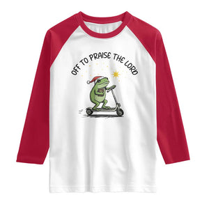 Off To Praise The Lord Raglan Shirt Funny Frog Christian TS14 White Red Print Your Wear