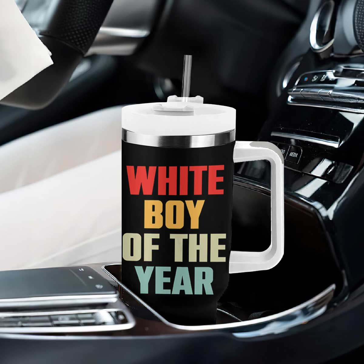 White Boy Of The Year Tumbler With Handle Funny Statement TS14 Print Your Wear