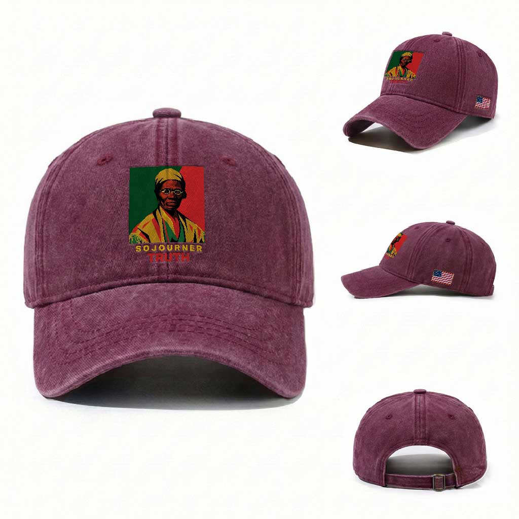 Sojourner Truth Washed Cotton Baseball Cap Black History Month TS14 Washed Cap Universal Fit Burgundy Print Your Wear