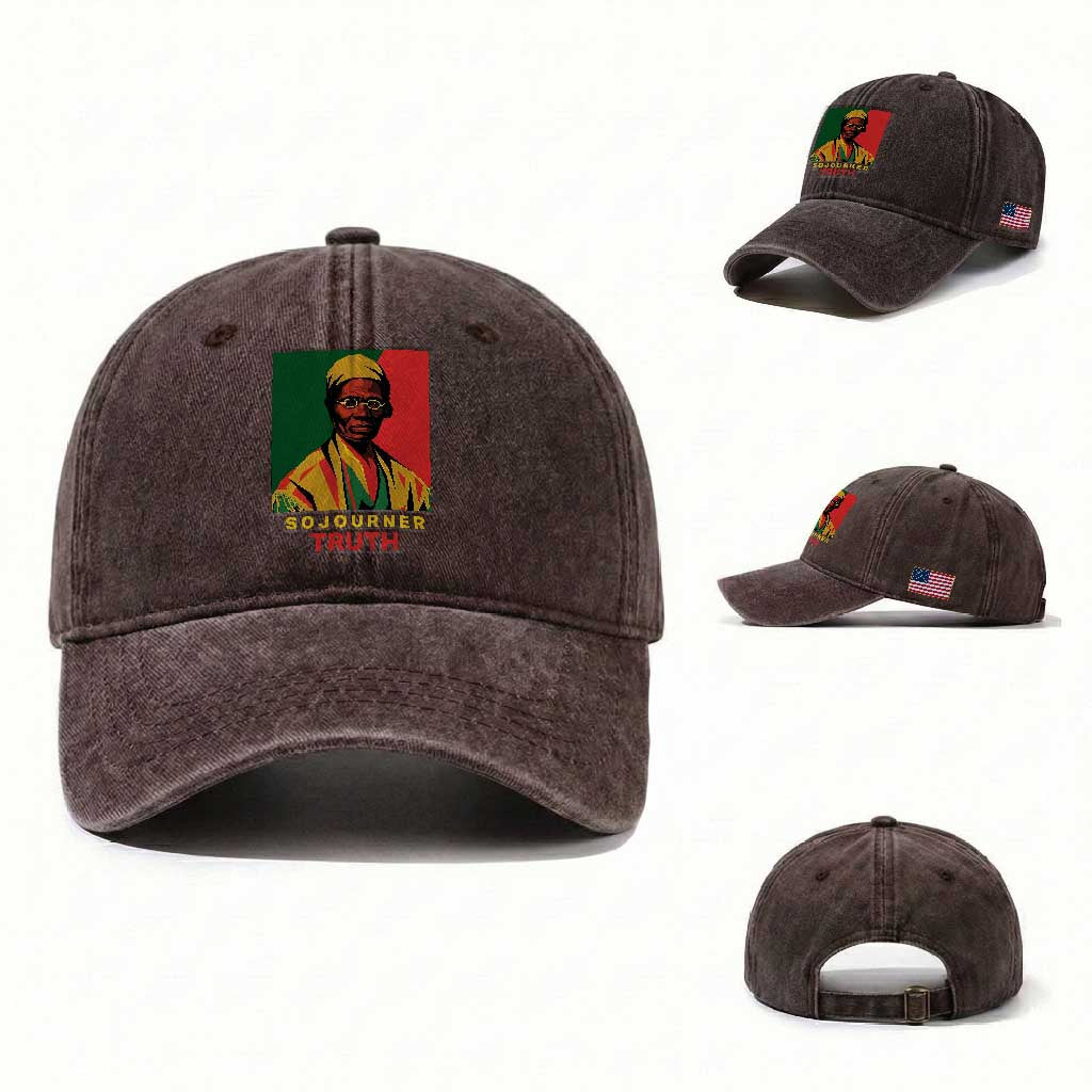 Sojourner Truth Washed Cotton Baseball Cap Black History Month TS14 Washed Cap Universal Fit Dark Brown Print Your Wear