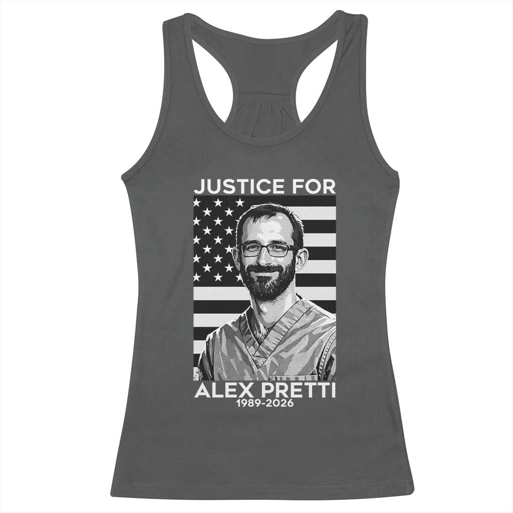 Justices for Alex Pretti Racerback Tank Top Resist ICE Immigration Deportation Protest Minnesota TS14 Dark Heather Print Your Wear