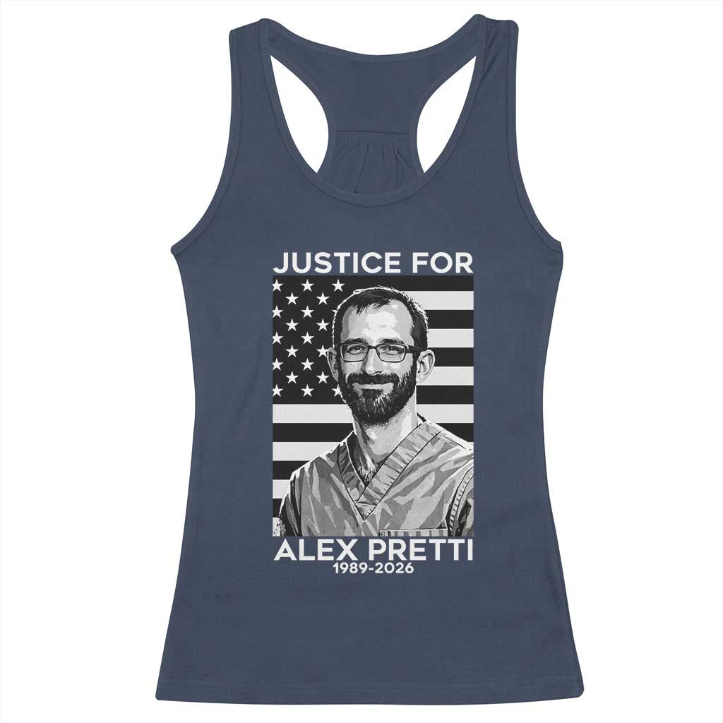 Justices for Alex Pretti Racerback Tank Top Resist ICE Immigration Deportation Protest Minnesota TS14 Navy Print Your Wear