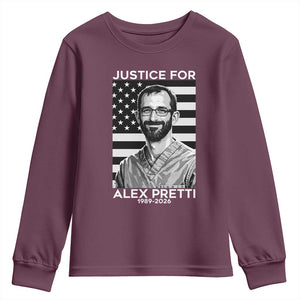 Justices for Alex Pretti Youth Sweatshirt Resist ICE Immigration Deportation Protest Minnesota TS14 Maroon Print Your Wear