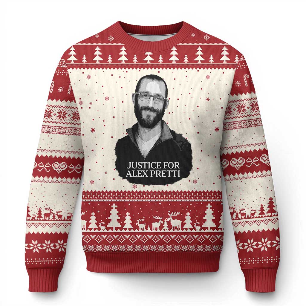 Justices for Alex Pretti Ugly Christmas Sweater Anti ICE Immigration Protest Human Rights TS14 Beige Red Print Your Wear