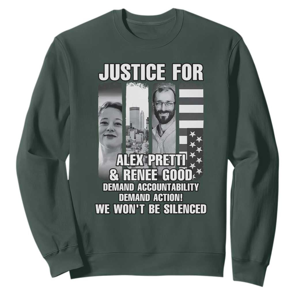 Justice for Alex and Renee Sweatshirt Anti ICE Immigration Protest Human Rights TS14 Dark Forest Green Print Your Wear