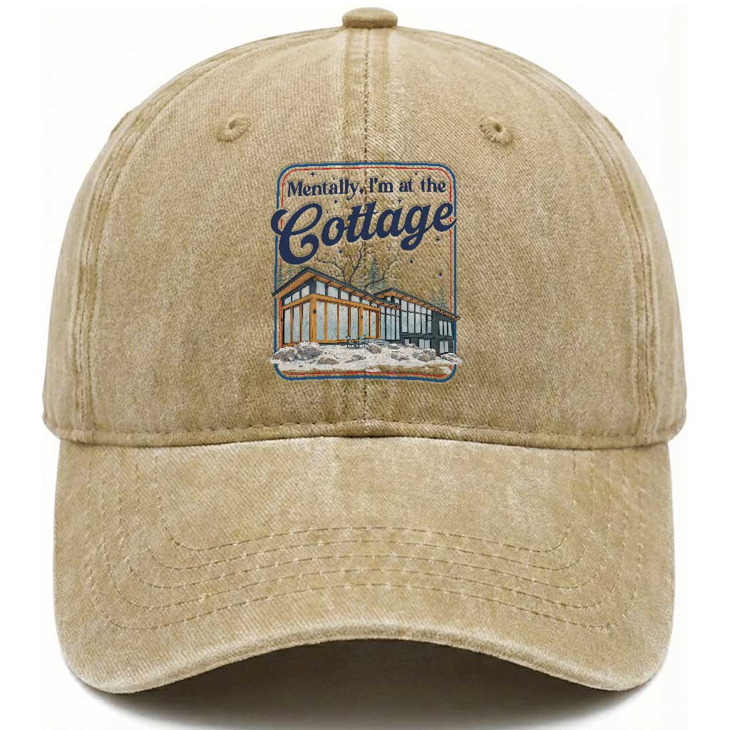 Mentally I'm at the Cottage Washed Cotton Baseball Cap Funny Hockey Romance TS14 Washed Cap Universal Fit Khaki Print Your Wear