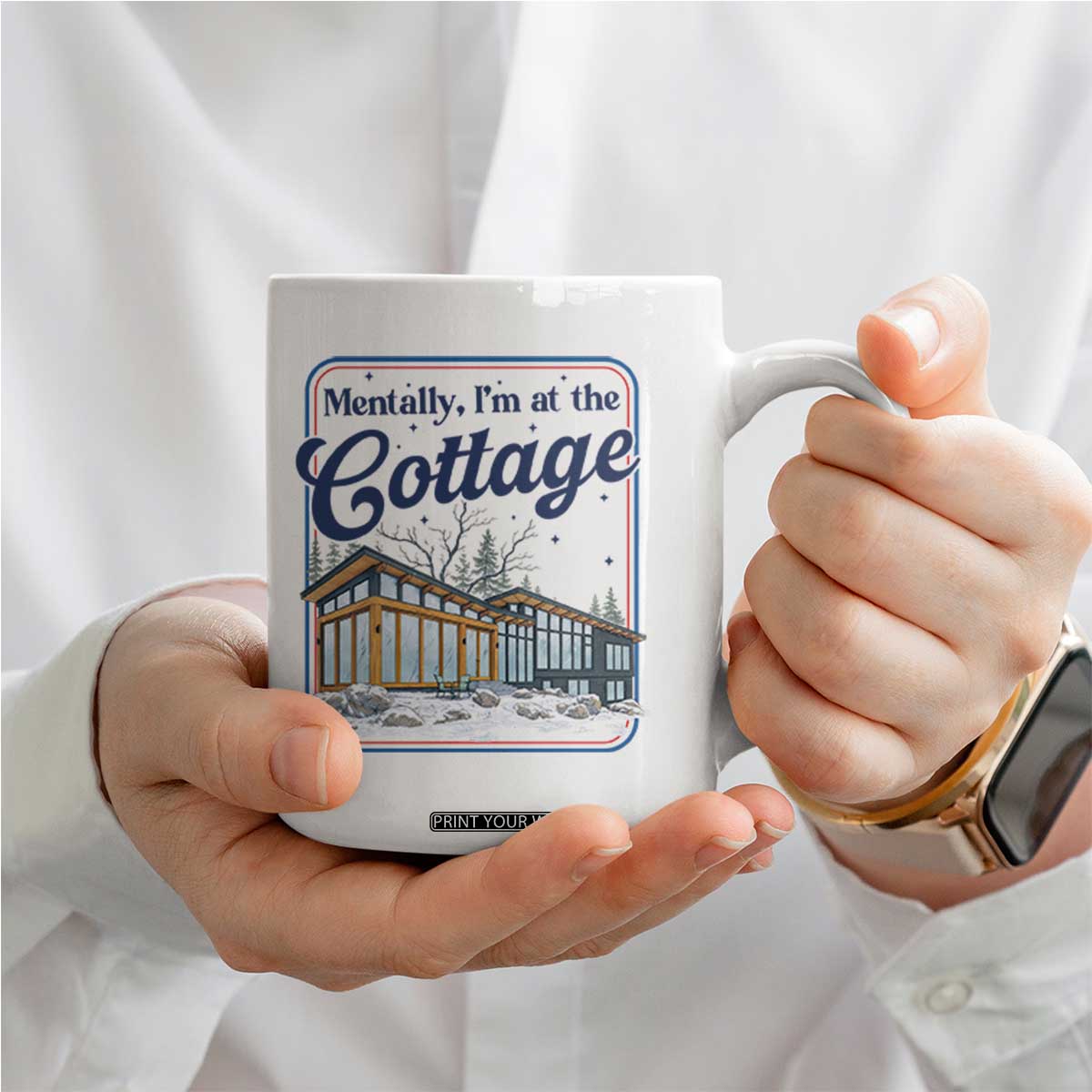 Mentally I'm at the Cottage Coffee Mug Funny Hockey Romance TS14 Print Your Wear