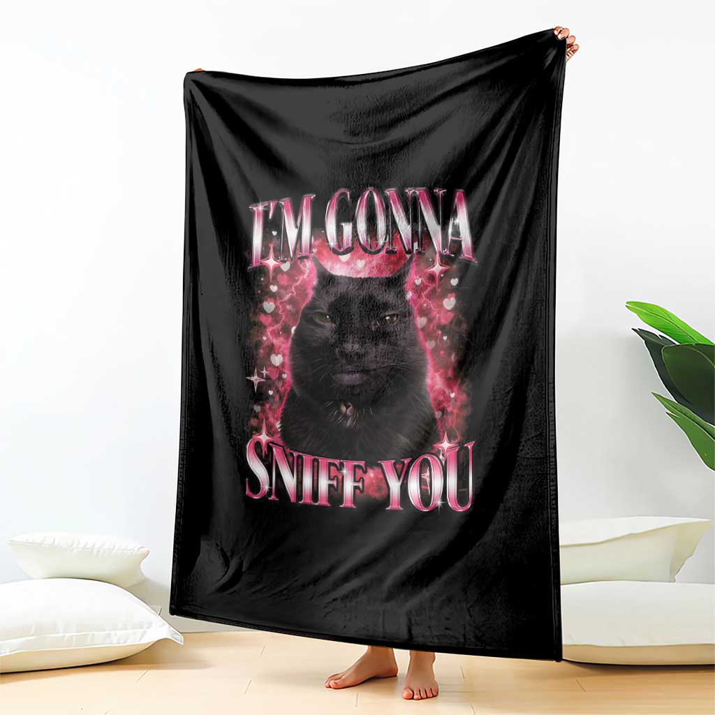 I'm Gonna Sniff You Throw Blanket Funny Black Cat Meme TS14 Print Your Wear