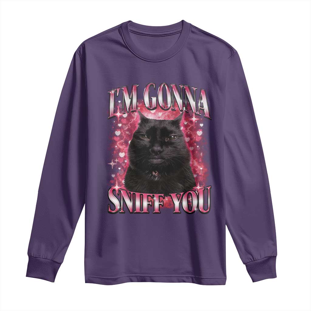 I'm Gonna Sniff You Long Sleeve Shirt Funny Black Cat Meme TS14 Purple Print Your Wear