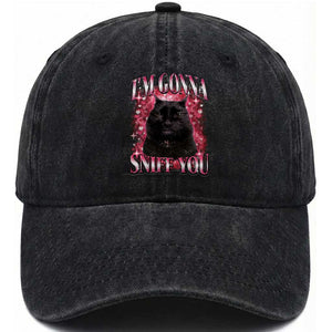 I'm Gonna Sniff You Washed Cotton Baseball Cap Funny Black Cat Meme TS14 Washed Cap Universal Fit Black Print Your Wear