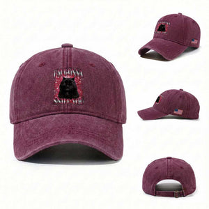 I'm Gonna Sniff You Washed Cotton Baseball Cap Funny Black Cat Meme TS14 Washed Cap Universal Fit Burgundy Print Your Wear
