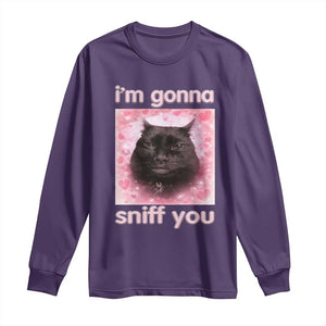 I'm Gonna Sniff You Long Sleeve Shirt Funny Black Cat Brainrot Meme TS14 Purple Print Your Wear