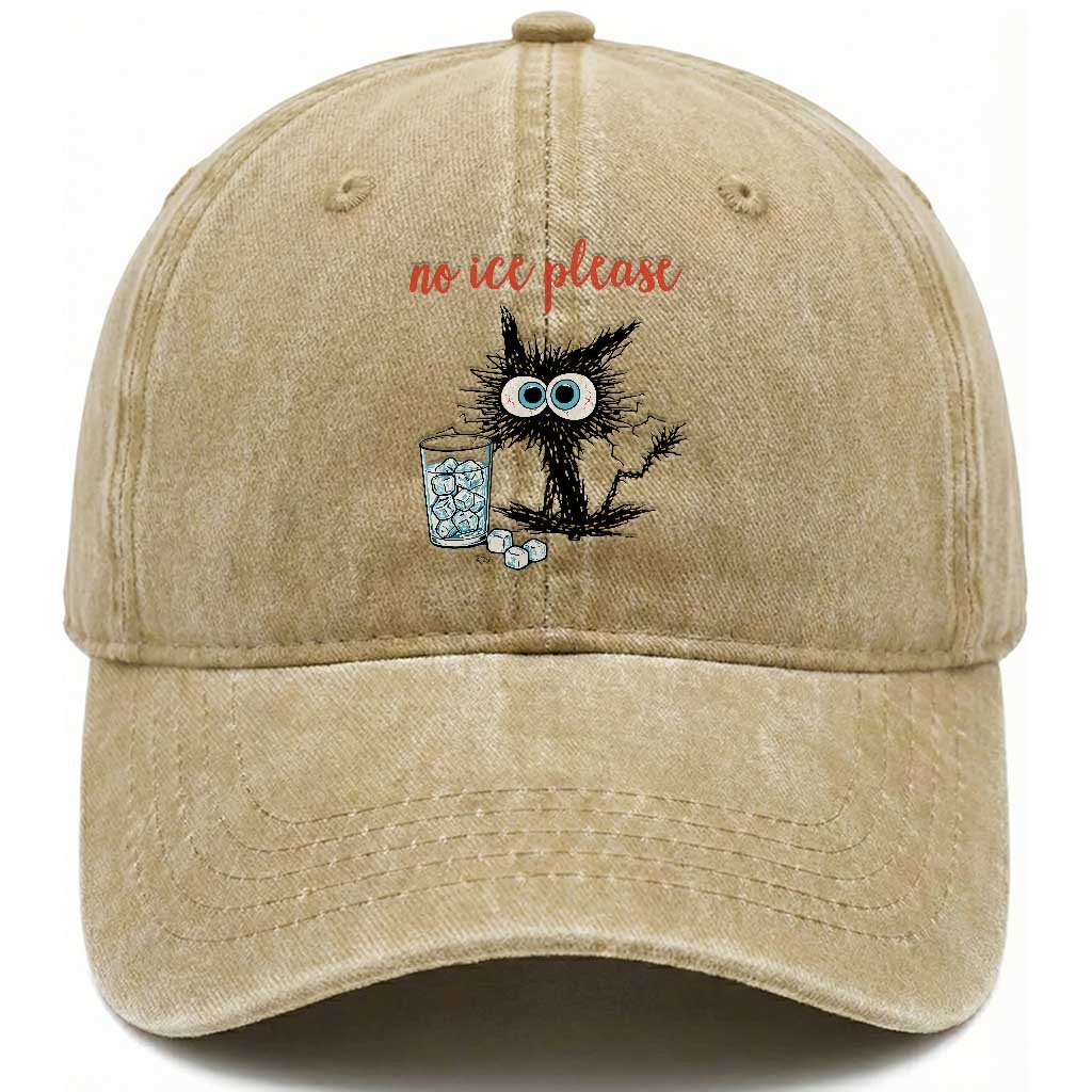 No Ice Please Washed Cotton Baseball Cap Funny Black Cat Sarcastic Abolish ICE Meme TS14 Washed Cap Universal Fit Khaki Print Your Wear
