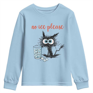 No Ice Please Youth Sweatshirt Funny Black Cat Sarcastic Abolish ICE Meme TS14 Light Blue Print Your Wear