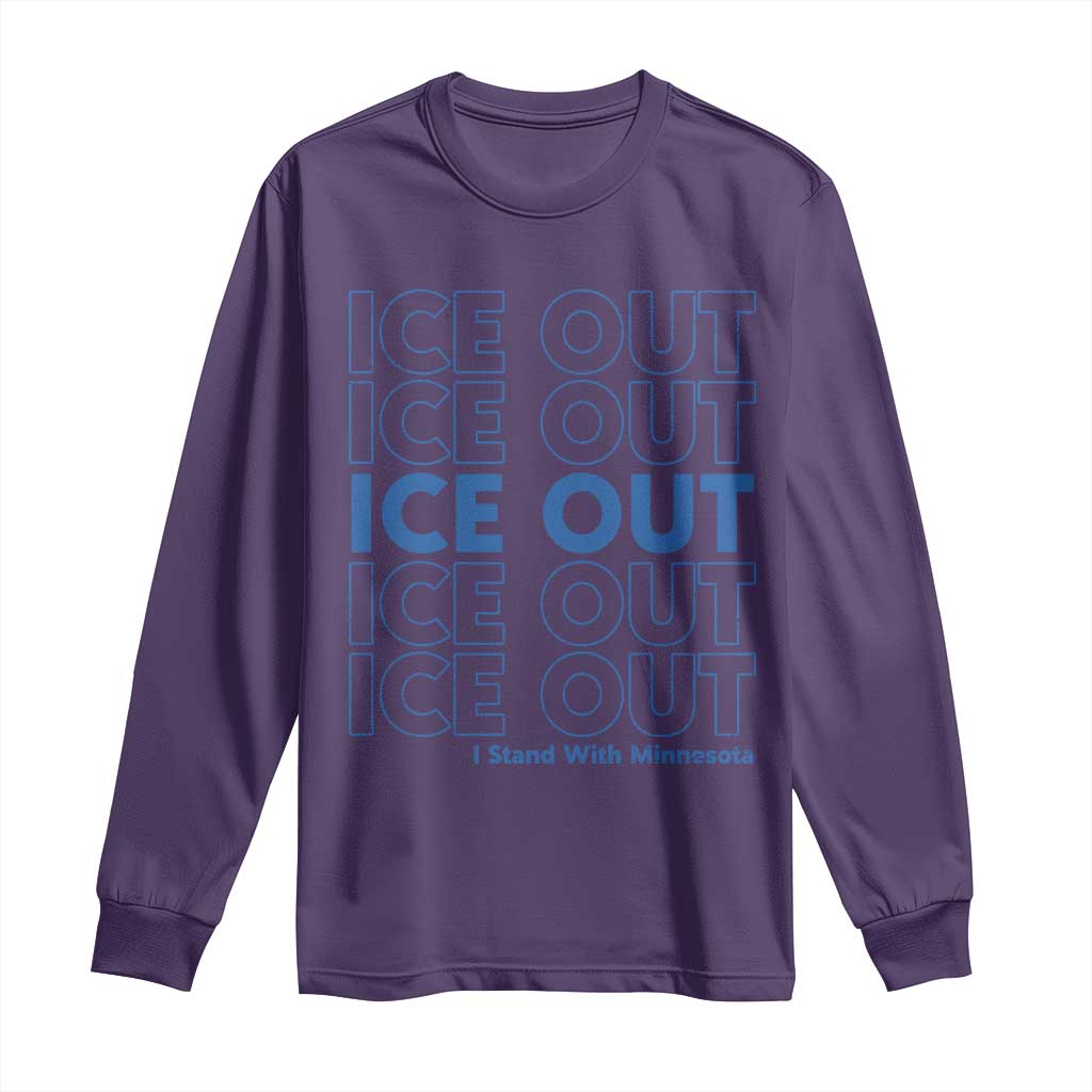 ICE Out Long Sleeve Shirt I Stand With Minnesota Minneapolis Anti ICE TS14 Purple Print Your Wear