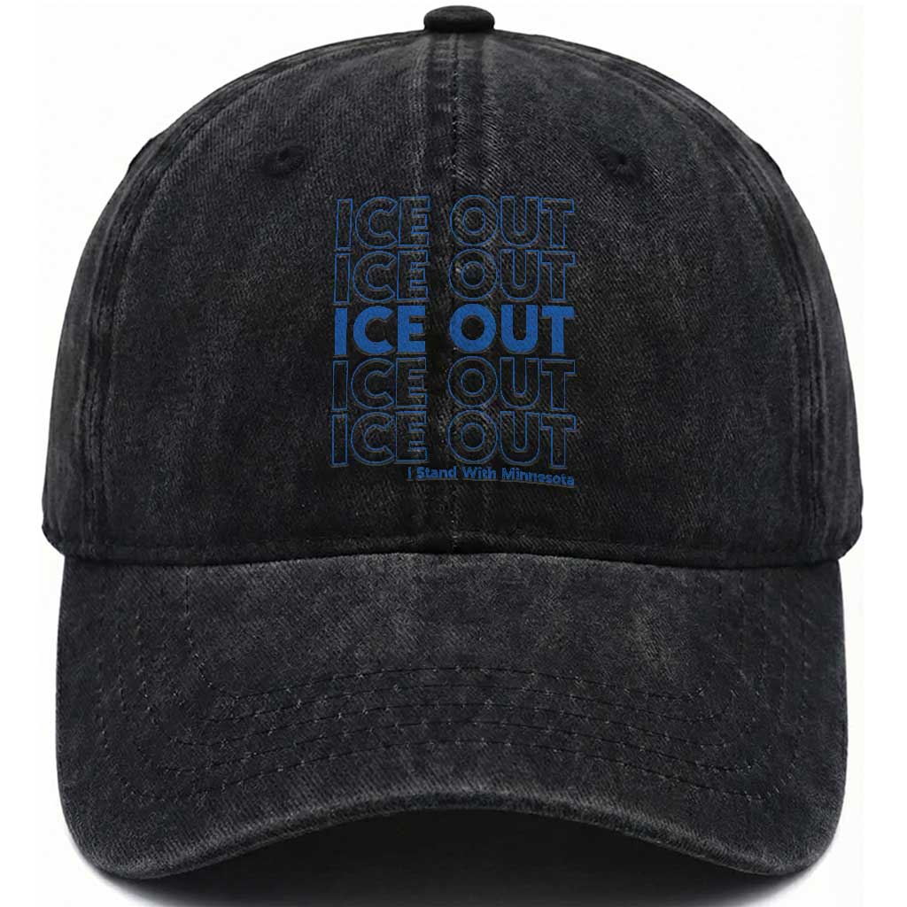 ICE Out Washed Cotton Baseball Cap I Stand With Minnesota Minneapolis Anti ICE TS14 Washed Cap Universal Fit Black Print Your Wear