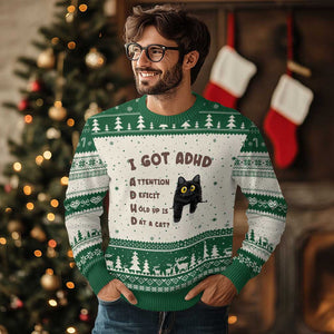 I Got ADHD is that A Cat Ugly Christmas Sweater Funny Cat Lover TS14 Beige Green Print Your Wear
