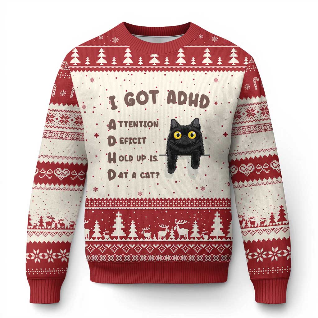 I Got ADHD is that A Cat Ugly Christmas Sweater Funny Cat Lover TS14 Beige Red Print Your Wear
