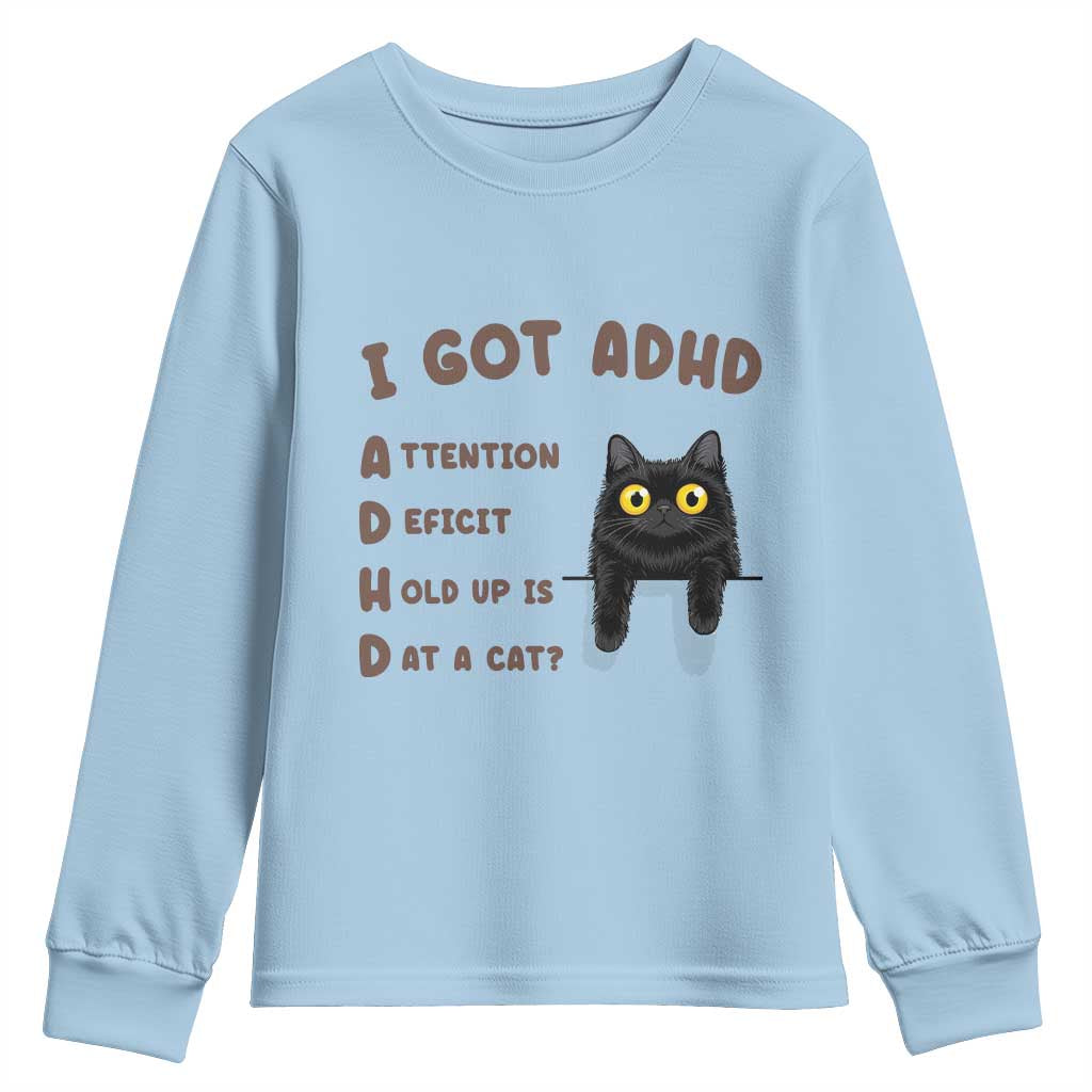 I Got ADHD is that A Cat Youth Sweatshirt Funny Cat Lover TS14 Light Blue Print Your Wear