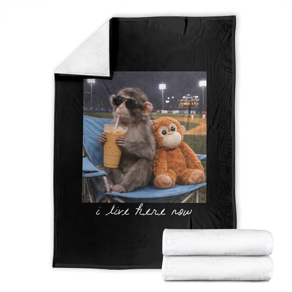 Funny Punch Monkey Baseball Throw Blanket I Live Here Now Ballpark Graphic TS14 Black Print Your Wear