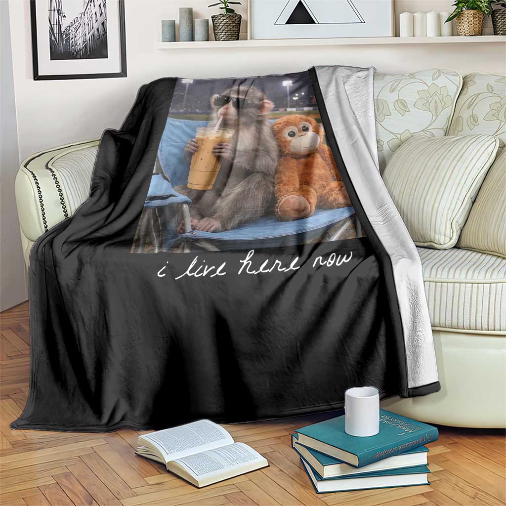 Funny Punch Monkey Baseball Throw Blanket I Live Here Now Ballpark Graphic TS14 Print Your Wear