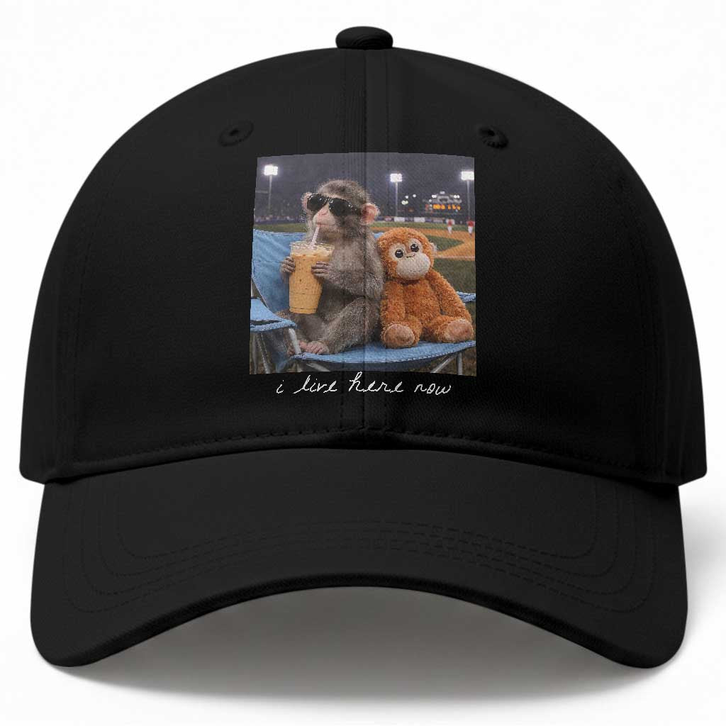 Funny Punch Monkey Baseball Baseball Cap I Live Here Now Ballpark Graphic TS14 Print Your Wear