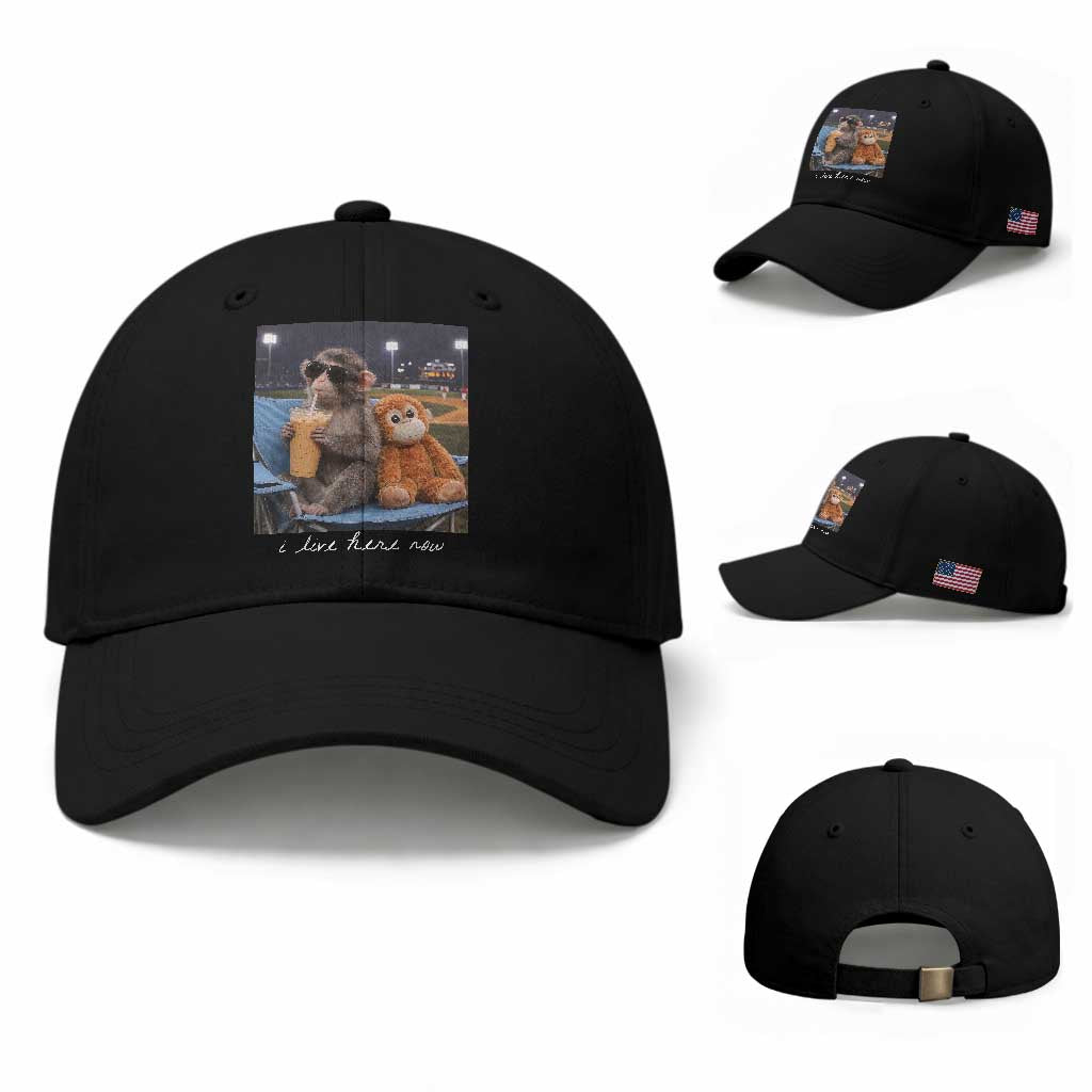 Funny Punch Monkey Baseball Baseball Cap I Live Here Now Ballpark Graphic TS14 Baseball Cap Universal Fit Black Print Your Wear