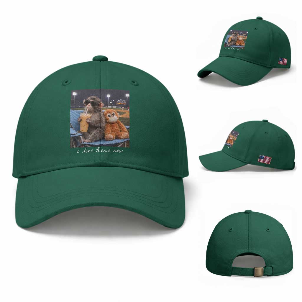 Funny Punch Monkey Baseball Baseball Cap I Live Here Now Ballpark Graphic TS14 Baseball Cap Universal Fit Irish Green Print Your Wear