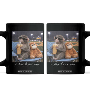 Funny Punch Monkey Baseball Coffee Mug I Live Here Now Ballpark Graphic TS14 Black Print Your Wear