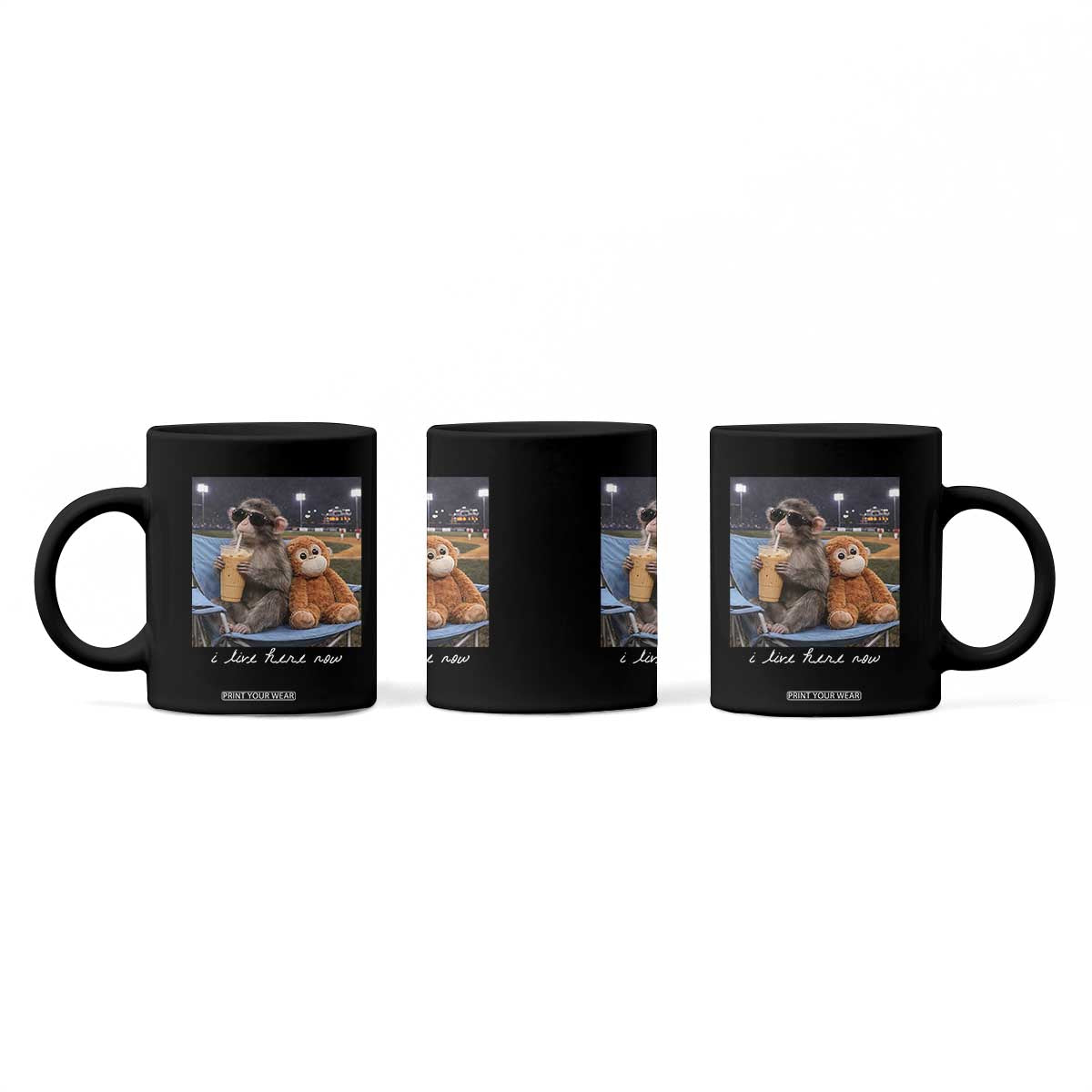 Funny Punch Monkey Baseball Coffee Mug I Live Here Now Ballpark Graphic TS14 Print Your Wear