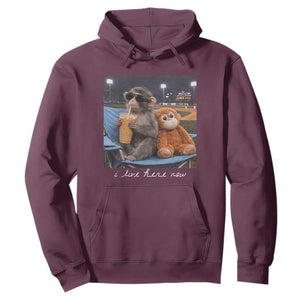 Funny Punch Monkey Baseball Hoodie I Live Here Now Ballpark Graphic TS14 Maroon Print Your Wear