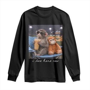 Funny Punch Monkey Baseball Long Sleeve Shirt I Live Here Now Ballpark Graphic TS14 Black Print Your Wear