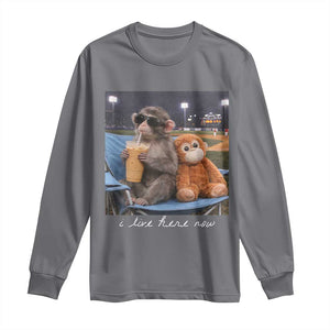 Funny Punch Monkey Baseball Long Sleeve Shirt I Live Here Now Ballpark Graphic TS14 Charcoal Print Your Wear