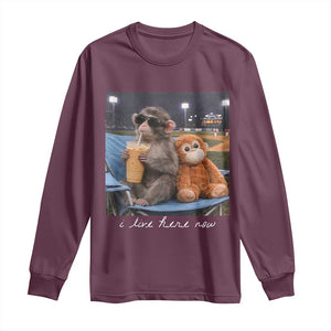 Funny Punch Monkey Baseball Long Sleeve Shirt I Live Here Now Ballpark Graphic TS14 Maroon Print Your Wear