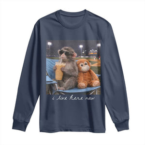 Funny Punch Monkey Baseball Long Sleeve Shirt I Live Here Now Ballpark Graphic TS14 Navy Print Your Wear