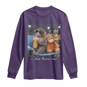 Funny Punch Monkey Baseball Long Sleeve Shirt I Live Here Now Ballpark Graphic TS14 Purple Print Your Wear