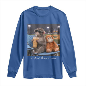 Funny Punch Monkey Baseball Long Sleeve Shirt I Live Here Now Ballpark Graphic TS14 Royal Blue Print Your Wear