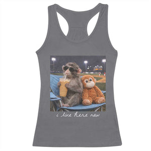Funny Punch Monkey Baseball Racerback Tank Top I Live Here Now Ballpark Graphic TS14 Charcoal Print Your Wear